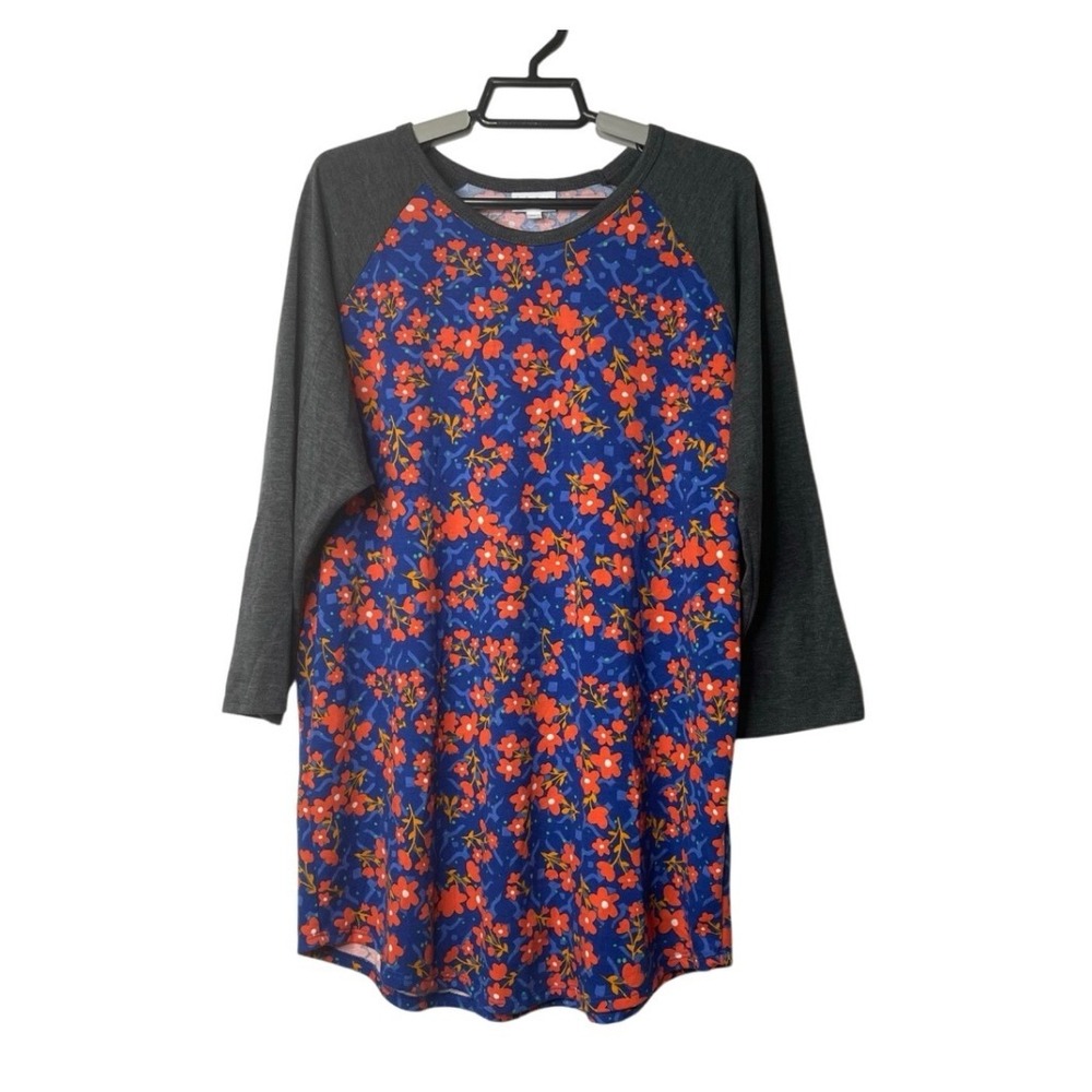 LuLaRoe Women's Floral Print Raglan Sleeve Tunic Top Baseball Style Tee Size‎ XL